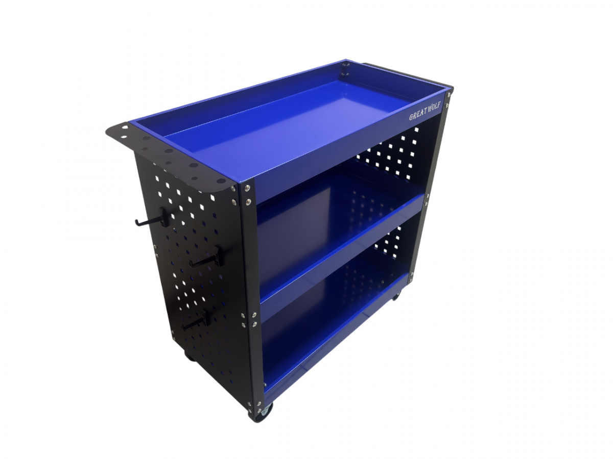 Инструментальная тележка GW-3ST3 BLUE (3 полки, с перфорацией, синяя, Great Wolf)